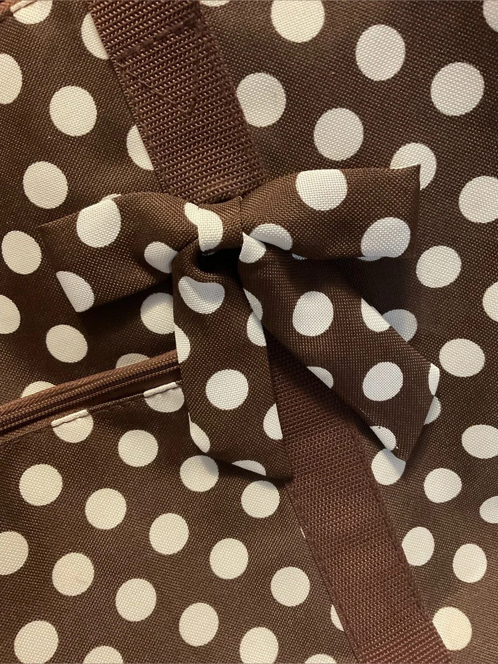 Brown Travel Tote with White Polka Dots